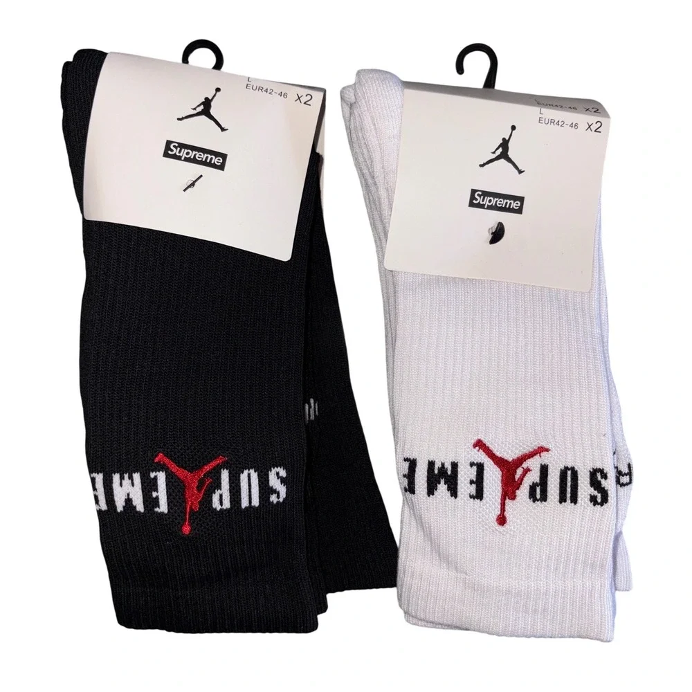 Supreme Jordan Jumpman Crew Socks Black White Mens Size L 7-12 EUR 42-46 4 Pairs - Picture 1 of 3